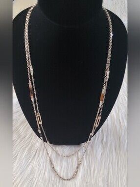 White House Black Market Layered Station Necklace Black Brown Enamel Rhinestone
